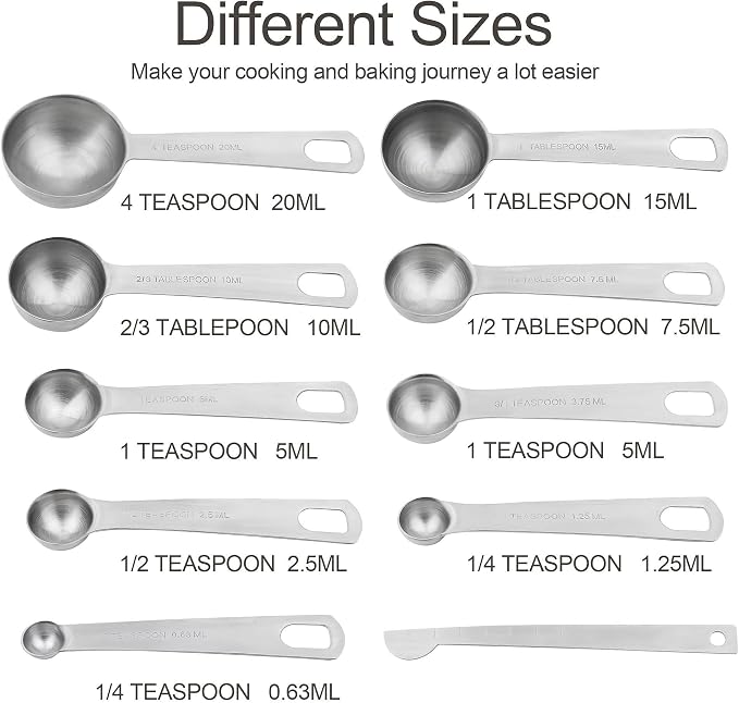 Measuring Cups and Spoons Set, 18/8 Stainless Steel Measuring Cups and Spoons Set for Kitchen & Baking, Heavy Duty Metric & US 8 Measure Cups & 9 Spoons & 1 Leveler - Image 6