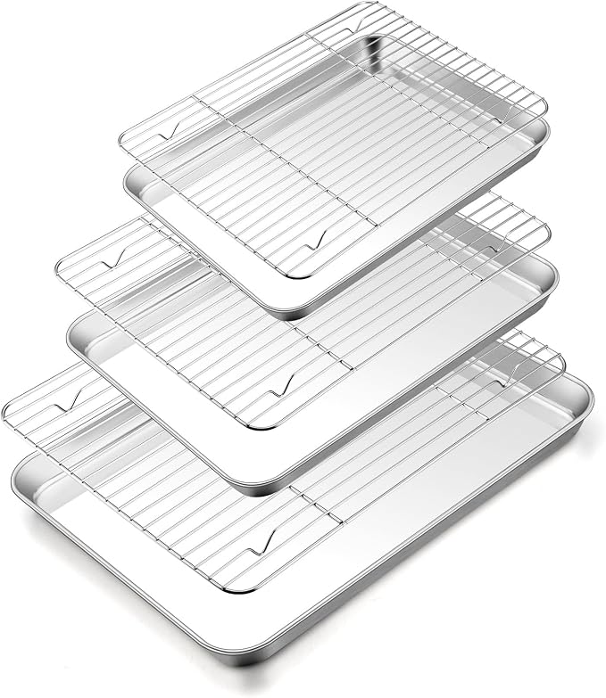 TeamFar Baking Sheet with Rack Set, 3 Pans + 3 Racks, 16/12.5/10.5 Inch | Stainless Steel Cookie Sheets Baking Pans Trays and Cooling Racks for Cooking, Non-Toxic & Heavy Duty, Dishwasher Safe by TeamFar
