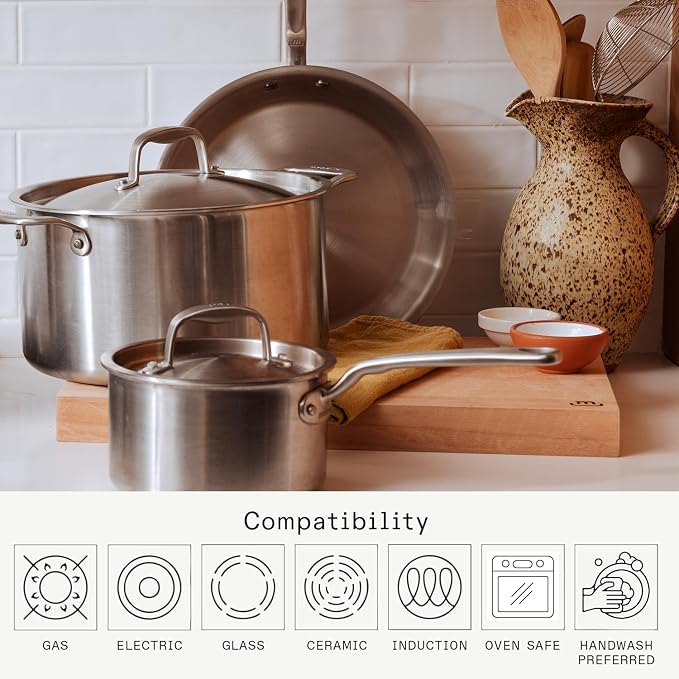 Made In Cookware - 6 Pc Stainless Steel Cookware Set - 5 ply Clad - Includes Frying Pans, Saucepan, and Stock Pot - Professional Cookware - Crafted in Italy - Induction Compatible - Image 4