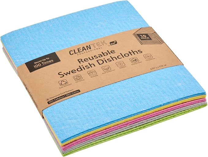 Restaurantware Swedish Dishcloths Pack of 200 Cellulose Reusable Absorbent Assorted Kitchen Towels, Washable Quick-Dry Dish Towels, Sustainable Cleaning Cloths Super-Absorbent Biodegradable Odorless by Restaurantware
