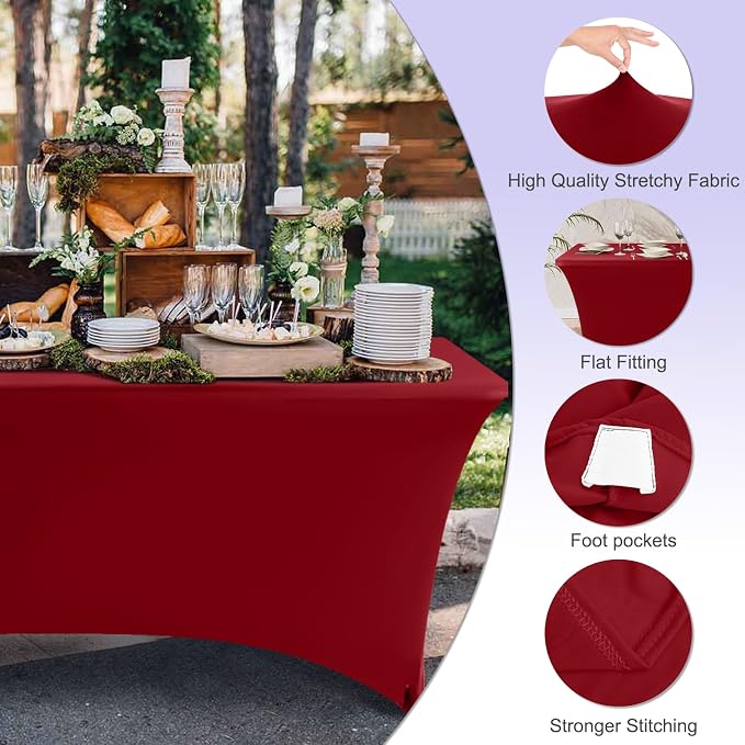 ABCCANOPY 6FT Spandex Table Cover, Stretch Fitted Tablecloth, Red - Image 2