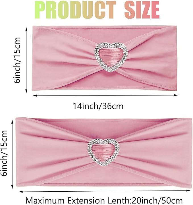 Dusty Pink Chair Sashes 50 Pack Spandex Pink Sashes for Chairs Covers Universal Stretch Chair Sashes Band with Heart Buckle Slider for Wedding Banquet Party Decorations - Image 2