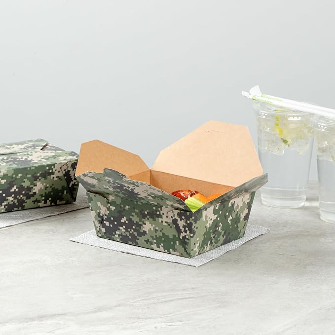 Restaurantware-Bio Tek 6.7 x 5.5 x 2.6 Inch Food Containers, 200 Durable Takeaway Boxes - Disposable, Sturdy, Camouflage Paper 45 Ounce Takeout Boxes, Rectangle, For Takeout And Delivery, Or Picnics - Image 6