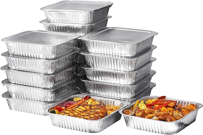 8x8 Disposable Aluminum Pans With Lids - 50 Pack Foil Pans For Cooking, Baking Cakes, Roasting & Homemade Breads - Disposable Food Containers With Foil Lids - Image 2