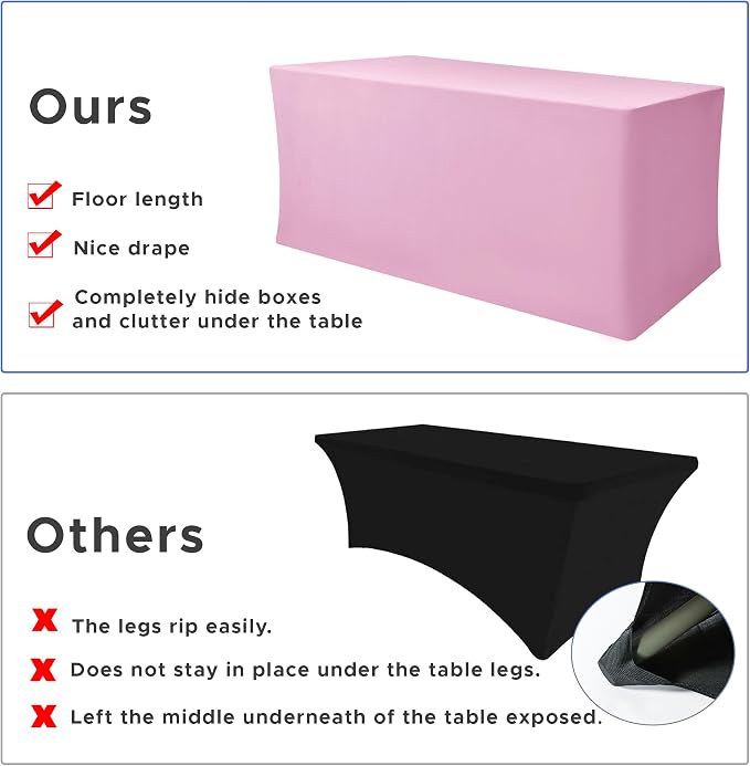Rectangle Spandex Fitted Tablecloths For Vendor 4 Pcs 72X30 Inch Pink - Image 5
