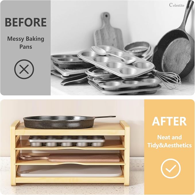 Celestite Wooden Baking Sheet Organizer for Cabinet, Baking Tray Organizer, Cookie Sheet Organizer for Cabinet Kitchen Storage Organization Accessories - Image 7