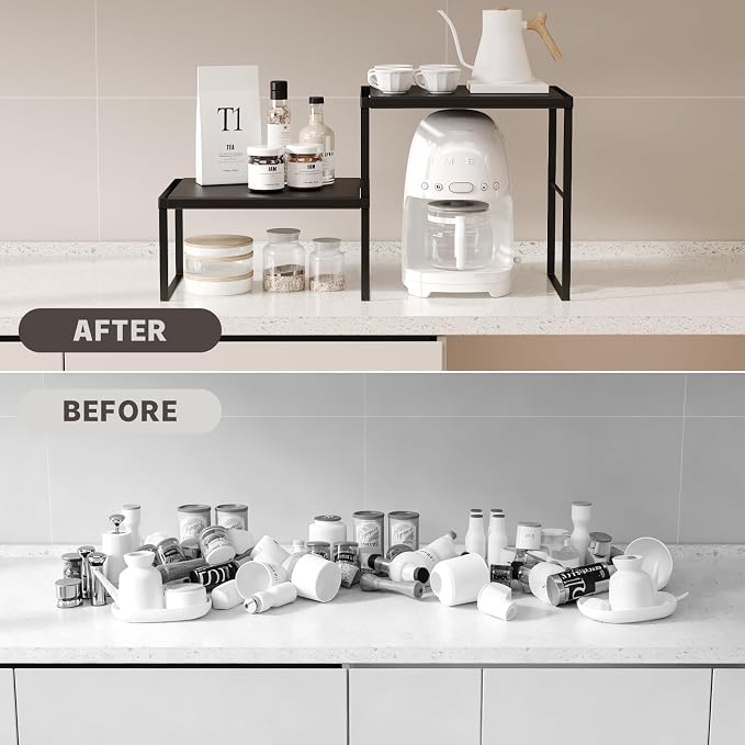 Spicy Shelf Stackable Kitchen Countertop Organizer Heavy Duty Kitchen Counter Shelf Metal Spice Rack for Countertop (2 Pack, Black) - Image 4