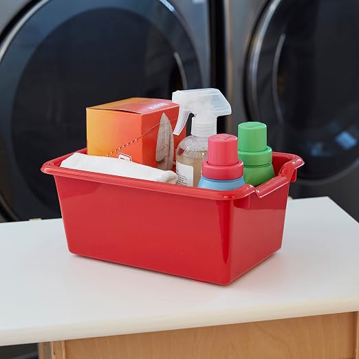 ECR4Kids Scoop Front Storage Bins, Multipurpose Organization, Red, 10-Piece | Durable plastic, GREENGUARD Gold Certified, 1.2 gallon capacity, lightweight & nestable, built-in handle, classroom/home use - Image 9