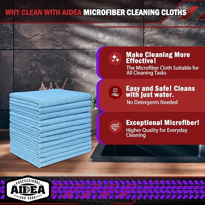 AIDEA Microfiber Cleaning Cloth Blue-50PK,Microfiber Towels for Cars 12×12" - Image 2