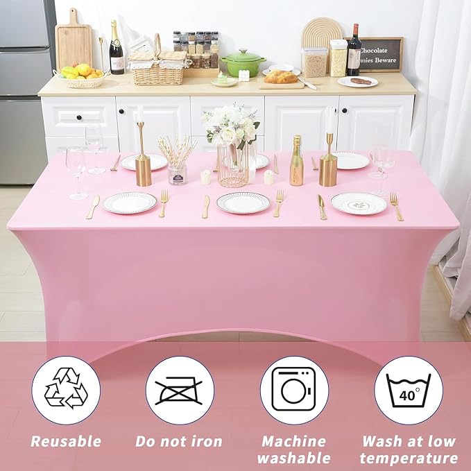 Fixwal 3 Pack 6FT Pink Tablecloth Rectangle Spandex Fitted Table Cover - Image 5