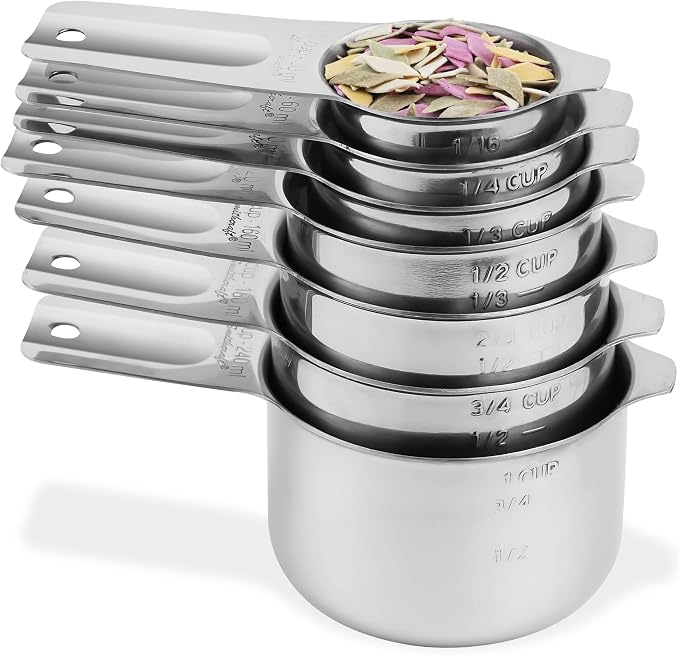 Measuring Cups and Spoons Set, 18/8 Stainless Steel Measuring Cups and Spoons Set, Metric & US Measuring Tools Set, Heavy Duty 7 Cups and 9 Spoons 1 Leveler for Baking and Kitchen - Image 3