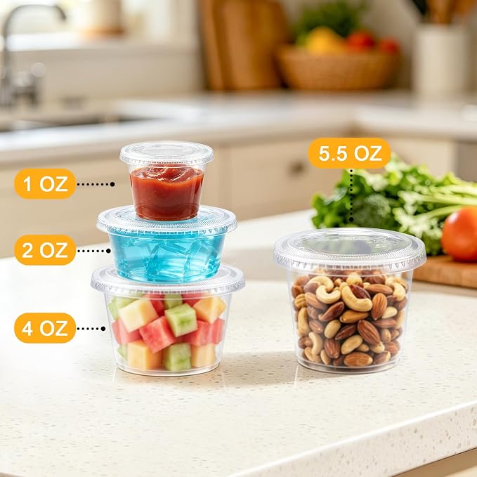 BYSNOW 360 Sets 5.5 oz Plastic Jello Shot Cups with Lids, Small Portion Cup | Clear Disposable Condiment Cups, Mini Sample Cups, Airtight Sauce Containers for Salad Dressing, Snacks, Souffle, Daily Use - Image 5