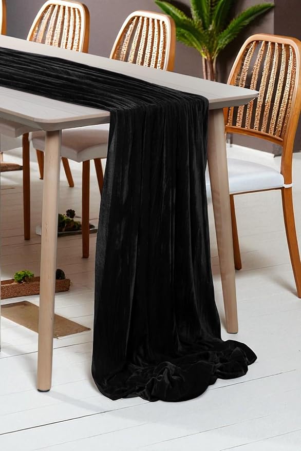MDS® Pack of 20 | Black | Velvet Table Runner 20 x 120 Inches 10ft Long Luxurious Soft Romantic Wedding Runners for Party Reception Bridal Shower Birthday Banquets Dinner Table Decoration by MDS