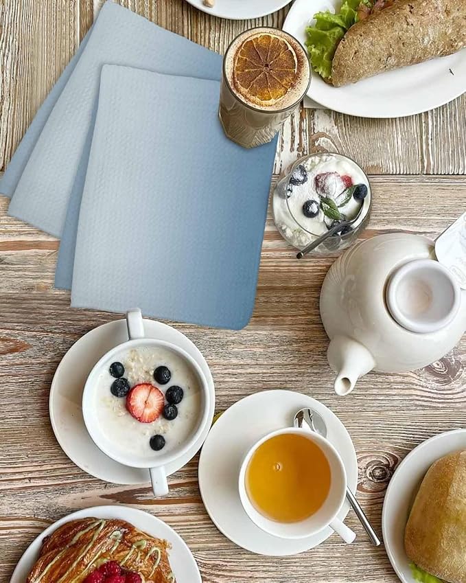 Ombre Haze Blue Dish Towels Set, Waffle Weave Kitchen Towels Microfiber Towels Cleaning, Contemporary Gradual Minimalist Solid Color Soft Absorbent Dish Drying Towels Hand Towels 3 Pack 15.7x23.6 Inch - Image 4
