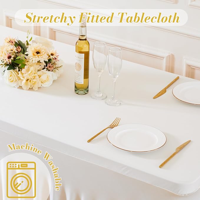 6 Pack Ivory Table Cloth for 6 Foot Rectangle Tables Spandex Fitted Tablecloth 6ft Stretch Table Covers Skirt Ivory Banquet Tablecloths Wrinkle Free Tablecloth for Party Wedding Birthday Event - Image 6