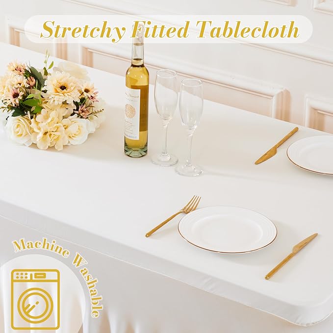 gogoparti 6 Pack Spandex Ivory Fitted Table Cloth for 8ft Rectangle Tables Ivory Stretch Tablecloth Banquet Table Covers Skirt Wrinkle Free Tablecloths for Parties Wedding - Image 7
