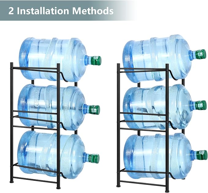 MOOACE 5 Gallon Water Jug Holder, 3 Tier Water Cooler Jug Rack | Heavy Duty Water Bottle Holder Organizer, Detachable Water Dispenser Rack for Kitchen, Living Room, Office, Black - Image 3