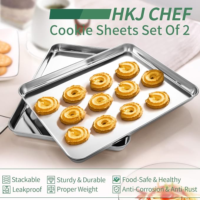 Baking Sheets Set of 2, HKJ Chef Cookie Sheets 2 Pieces Stainless Steel Baking Pans & Toaster Oven Tray Pans, Rectangle Size 23.54L x 15.67W x 1.18H inch & Non Toxic & Healthy & Easy Clean - Image 5