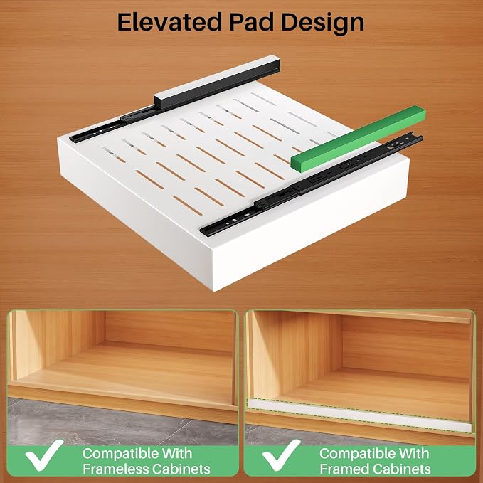 Pull out Cabinet Organizer, 21"Deep, 11.8"Wide Full-Extension Heavy Duty Slide out Drawers with Nano Adhesive, Roll Out Shelves Sliding Cabinet for Kitchen, Bathroom, Pantry,Under Sink Storage(White) - Image 3