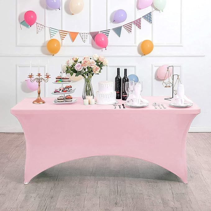 MDS® Pack of 12 Spandex Tablecloth 6FT Tight Fitted Stretch Table Cover – Washable Wrinkle-Free Reusable Elastic Patio Tablecloth for Wedding, Party, Banquet, Trade Show, Event Décor - Blush Pink - Image 3