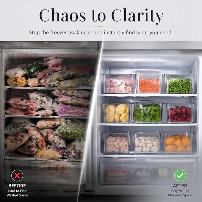 Crystal Clear Freezer Storage Bins, Crack-Resistant Plastic Fridge Storage Bins with Built-in Handles, BPA-Free Organization Containers for Refrigerator, Pantry Kitchen Cabinets (A-4.8 in,8) - Image 2