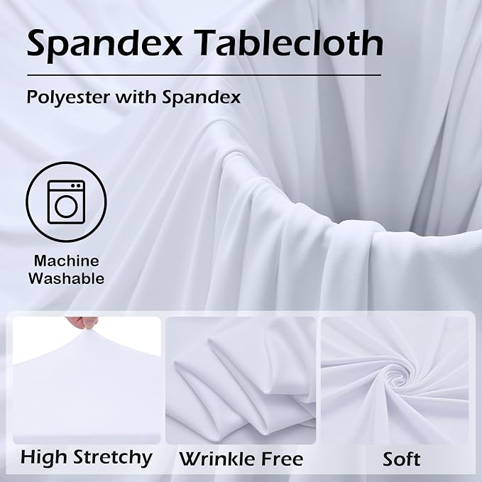 6 pk White Spandex Table Cloth Rectangle 8ft with Ruffle Skirt,Wrinkle Free High-Stretch Fitted Tablecloths for 8 Foot Rectangle Tables,Elastic Spandex Table Covers 8 ft for Parties Weddings Banquet - Image 5