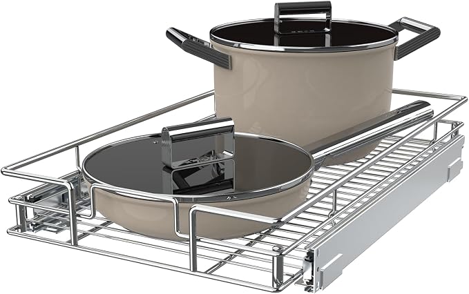 Pulloutor Pull Out Cabinet Organizer,Slide Out Kitchen Cabinet Storage Shelf and Drawer Organizer NEED 18" W and 22" D Cabinet, Chrome Finish (17 * 21 in) by Pulloutor