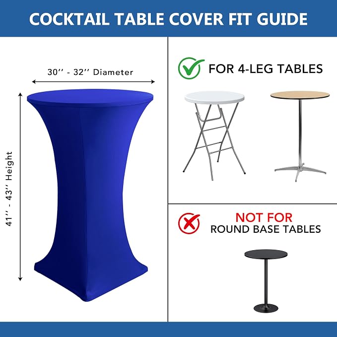 Cocktail Table Covers-Spandex Round High Top Table Cloths Party Royal Blue - Image 7
