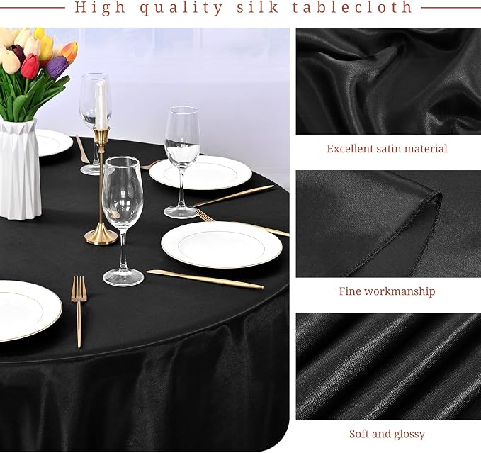 12 Pack 108 Inch Round Satin Tablecloth, Black - Image 4