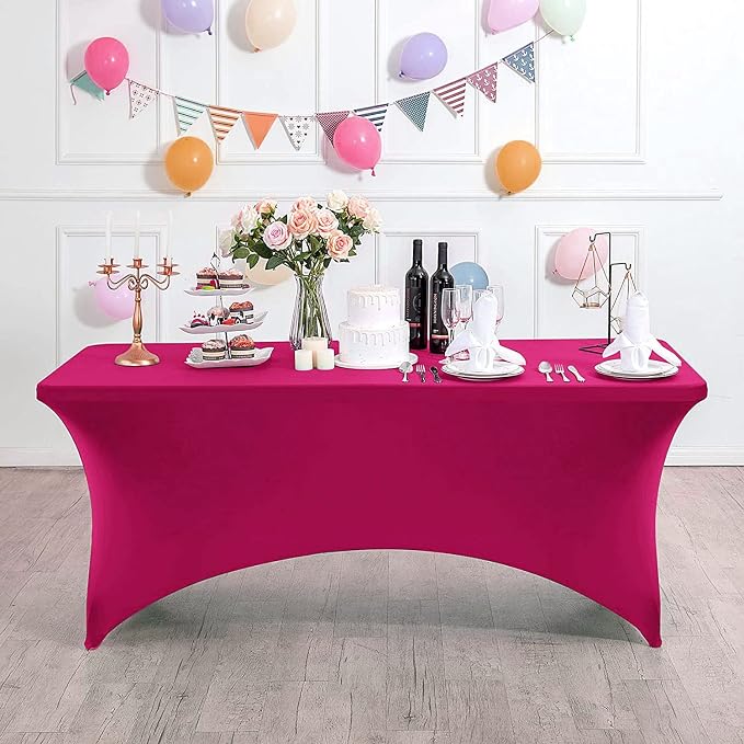 MDS® Pack of 10 Spandex Tablecloth 4FT Tight Fitted Stretch Table Cover – Washable Wrinkle-Free Reusable Elastic Patio Tablecloth for Wedding, Party, Banquet, Trade Show, Event Décor - Magenta - Image 2