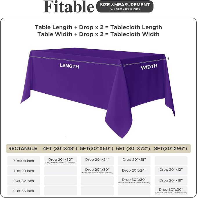 Fitable 8 Pack Purple Tablecloths 60x102 Inch for 6 Ft Rectangle Tables - Image 5