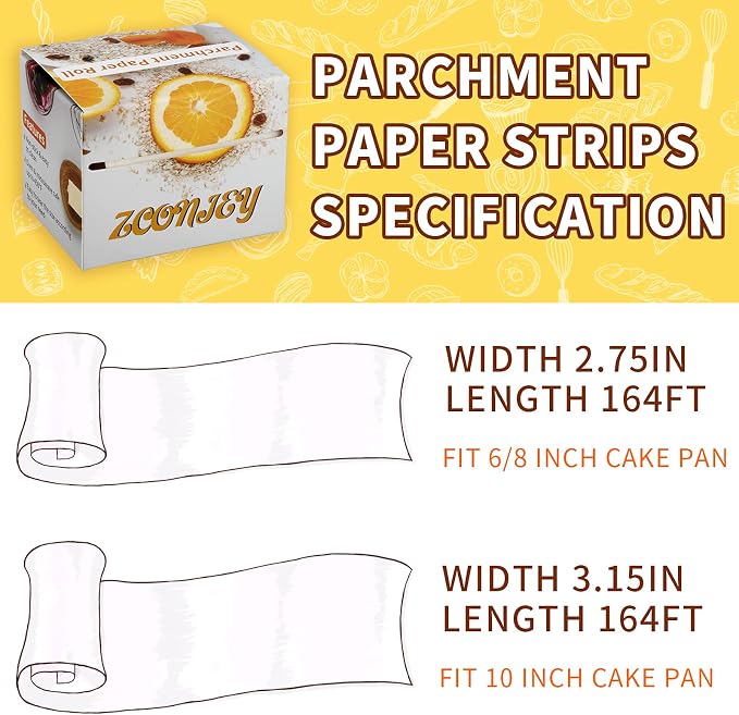 Non-stick Cake Pan Side Liner - Parchment Paper Strips for Cake Pan Circles, Bakeware Sheet Tray, Springform Pan, 2.75in x 164ft Pre-cut Baking Paper Roll, Oven & Microwave Safe - Image 5