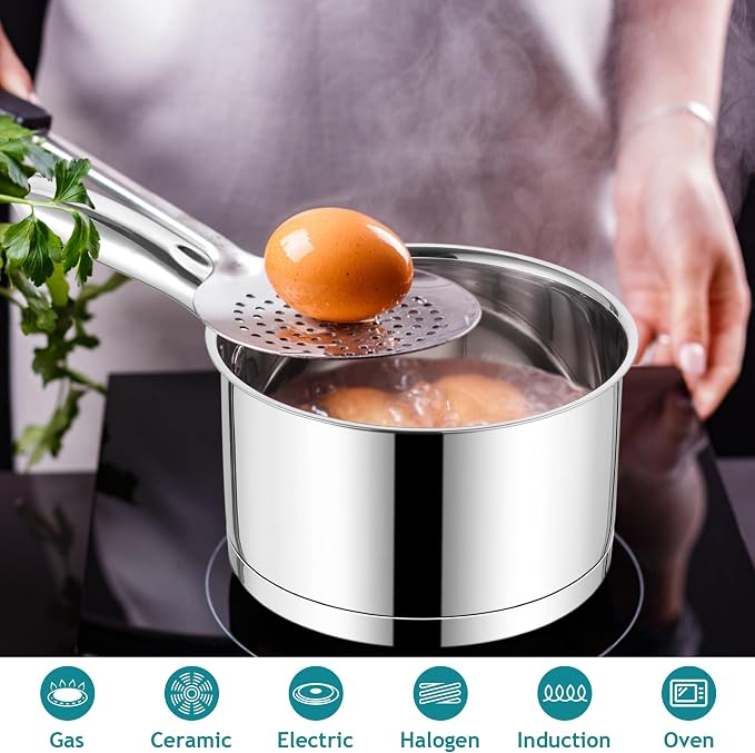 E-far Saucepan with Lid Set, Stainless Steel Sauce Pan Boiling Pot 1&2&3QT - Image 3