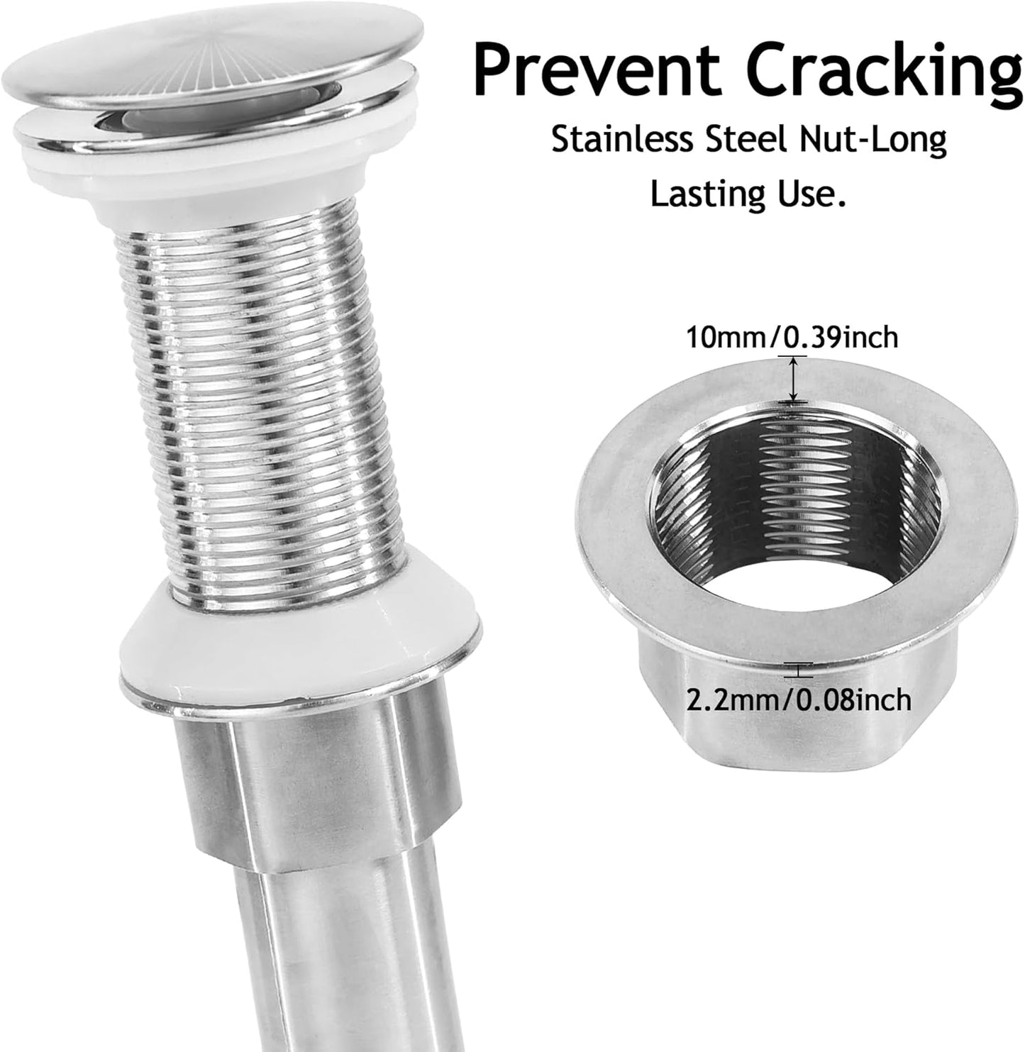 Bathroom Sink Drain,Drain Stopper Bathroom Sink Without Overflow,Pop Up Drain Assembly with Detachable Strainer Basket,Built-in Anti-Clogging, Stainless Steel Nut Brushed Nickel