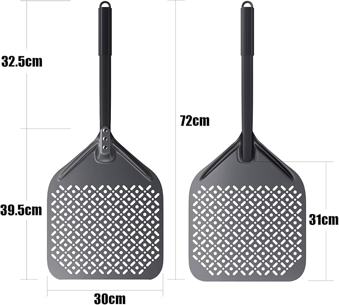 12 Inch + 9 Inch Pizza Peel Set, Perforated Pizza Turning Peel, 12" x 14" Professional Aluminum Pizza Paddle for Homemade Pizza, Pizza Oven Accessories - Image 3