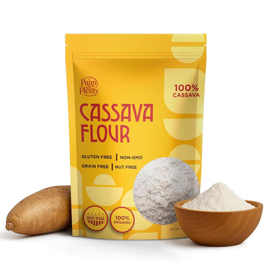 Palm & Plenty Natural Cassava Flour - Gluten Free, Grain Free, and Nut Free All Purpose Flour Alternative - Great for Tortillas, Pancakes, Pasta, and Baking - Non GMO Yuca Root-Based Flour - 2 lb Bag
