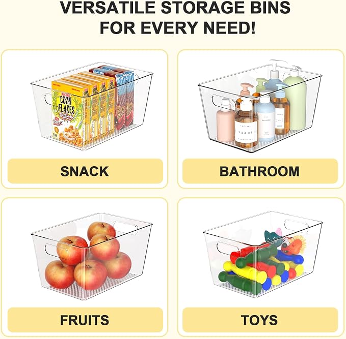8 Pack Large Clear Plastic Storage Bins, Kitchen &Pantry Organizer | Heavy-duty 450g BPA-free PETG containers with handles for fridge, under-sink, bathroom, office, closet, and garage storage - Image 5