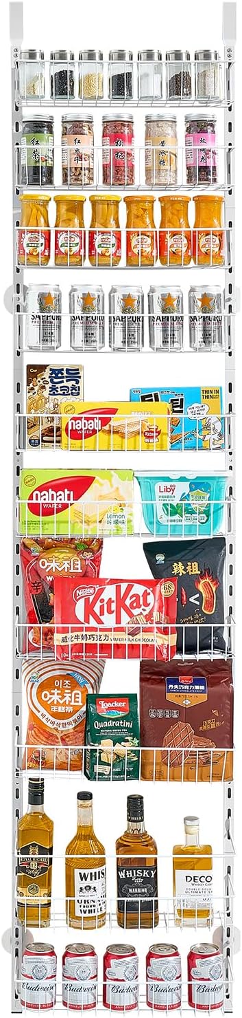 VEVOR Over the Door Pantry Organizer, 10-Tier Pantry Organization and Storage, Heavy-Duty Steel Hanging Spice Rack, Adjustable Wall Seasoning Shelves, for Home Kitchen Laundry Room Bathroom, White - Image 9