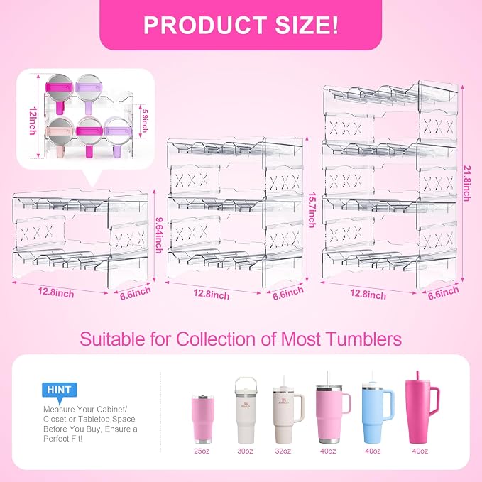 JYPS Water Bottle Tumbler Organizer, Stackable Stanley 40oz with Handle Cup Organizer, Large Tumbler Holder Stanley Cup Accessories for Pantry Kitchen Organizers & Storage(12) - Image 4