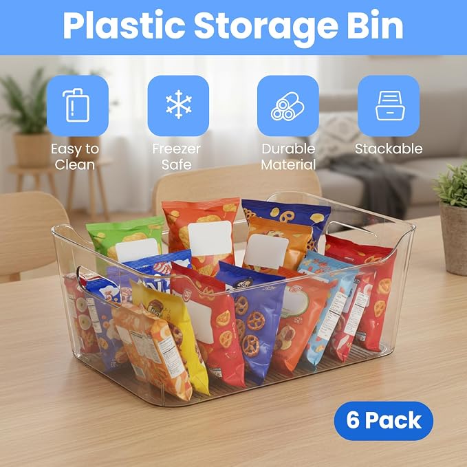 6 Set Storage Bins, Clear Plastic Organizers, with Handles - Image 3