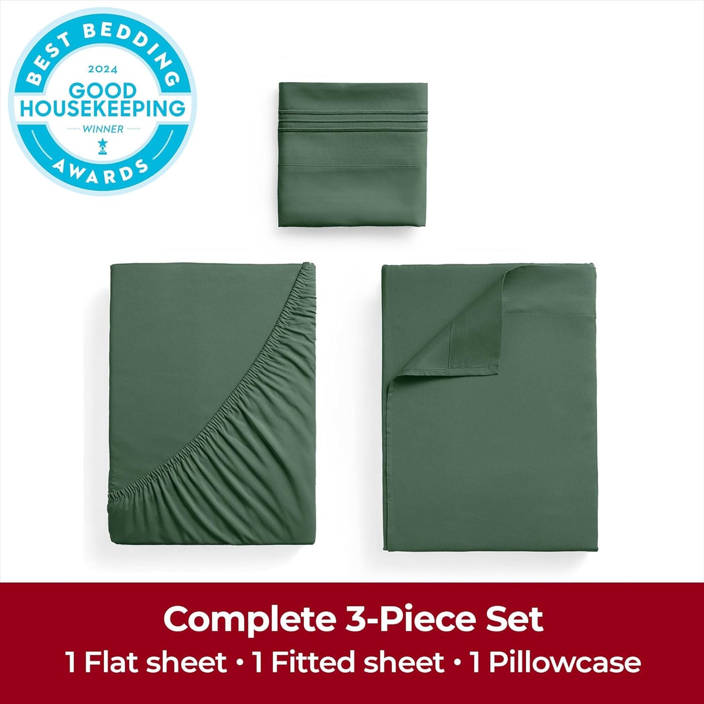 Mellanni Twin Sheets Set - 3 PC Iconic Collection Bedding - Hotel Luxury, Extra Soft, Cooling Bed Sheets - Wrinkle, Fade, Stain Resistant (Twin, Emerald Green)