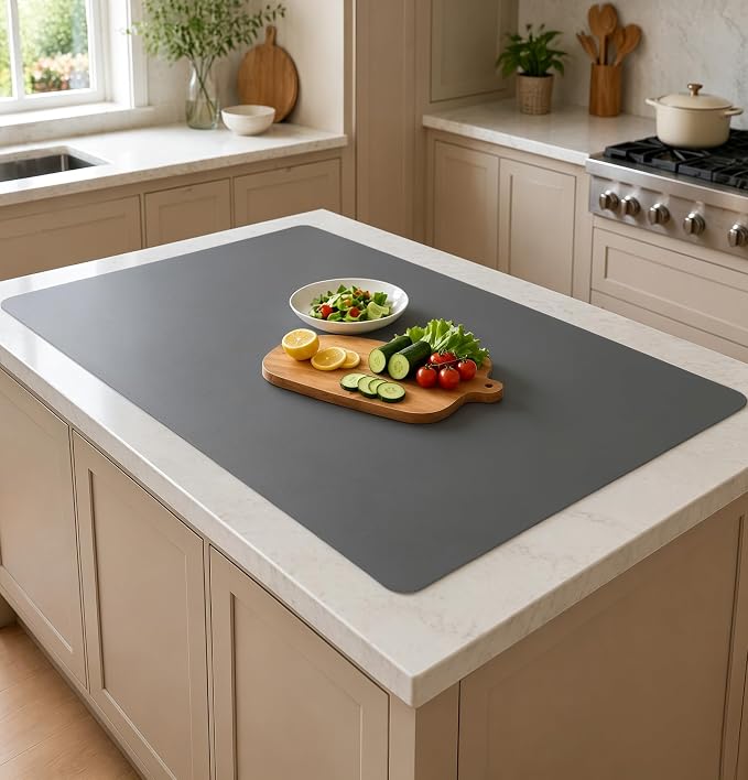 2MM Thick Silicone Countertop Mat, 35.4"x 23.6" Silicone Mats for Kitchen Counter, Nonslip Heat Resistant Mat, Large Kitchen Counter Mats, Waterproof Countertop Protector, Dark Gray by WelcometoULTIBE