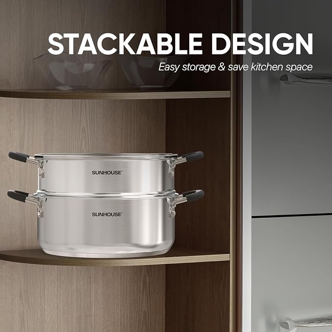 SUNHOUSE 4.6 QT Stainless Steel Steamer Pot for Cooking with Glass Lid - Image 8