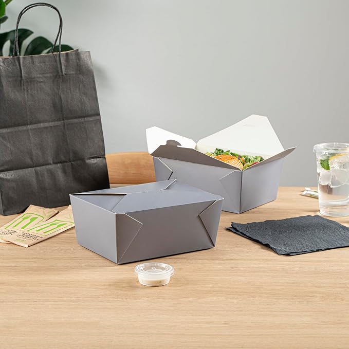Restaurantware Bio Tek 98 Ounce Take Out Boxes 200 To Go Lunch Boxes - Tab-Lock Closure Heat-Tolerant Gray Paper Disposable Lunch Boxes Greaseproof For Hot And Cold Foods - Image 7