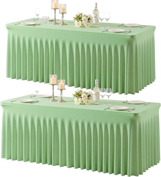 gogoparti 2 Pack Spandex Sage Green Fitted Table Cloth for 8ft Rectangle Tables Sage Green Stretch Tablecloth Table Covers Skirt Banquet Wrinkle Free Tablecloths for Parties Wedding by Gogoparti