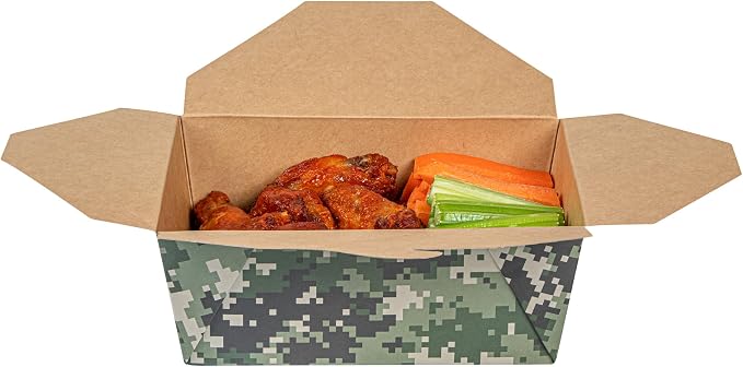Restaurantware-Bio Tek 6.7 x 5.5 x 2.6 Inch Food Containers, 200 Durable Takeaway Boxes - Disposable, Sturdy, Camouflage Paper 45 Ounce Takeout Boxes, Rectangle, For Takeout And Delivery, Or Picnics - Image 11