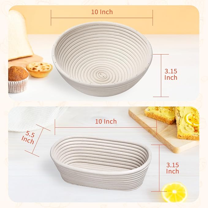 PeacePeo Sourdough Starter Kit for Beginners 40 Pcs Complete Banneton Set | Breathable Rattan 10" Round and Oval Proofing Baskets, 24 OZ Sourdough Jar, Bread Knife and Board for Homemade Bread Baking - Image 2