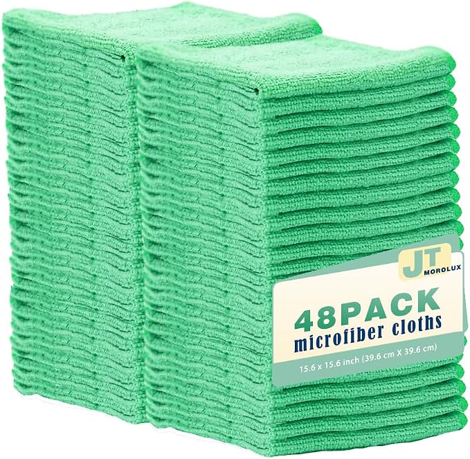 48 Pack 16'x16' Microfiber Household Cleaning Cloths - Multi-Purpose, Machine Washable, Absorbent Towels for Kitchen, Car, Home Appliances (16x16 48pk Green) by Unknown