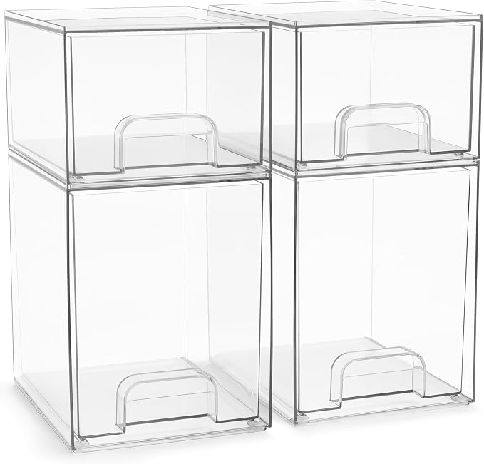 Sorbus Clear Stackable Storage Drawers (4 Pack, 7.6'' and 4.4'' Tall) by Sorbus