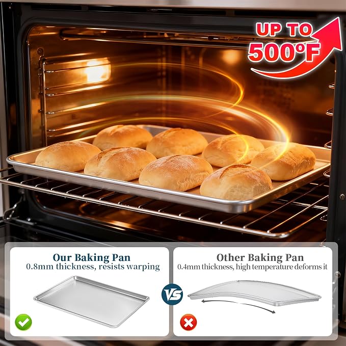 Full Size Commercial Quality Baking Sheet Pan, Bastwe Aluminum Cookie Tray Pan for Oven, Freezer, Bakery, Hotel Restaurant, Thick Steel Rim Prevents Warping (12 Pack, 26 x 18 Inch) - Image 4